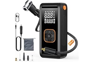 BKXCHA przenośny kompresor powietrza, 150PSI mini przenośny kompresor samochodowy, pompka rowerowa, akumulatorowa pompka do kół samochodowych z diodą LED do samochodu, motocykla, roweru, piłki