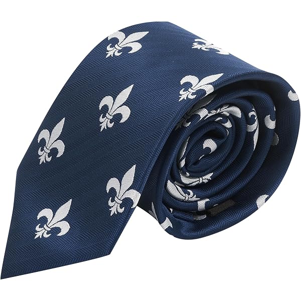 Cravate Brodée Fleur De Lys – Bleu Marine, Chevrons, Largeur 7.5 Cm, Collection King & Priory