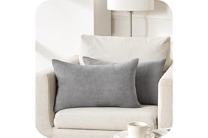 Topfinel Juego 2 Fundas Cojines Cama Sofas de Chenilla Algodón Lino Duradero Almohadas Decorativa de Color sólido para Sala de Estar sofás Camas sillas Dormitorio Jardín Coche 40x60cm Gris