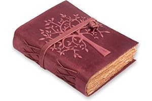 LEATHER VILLAGE Tree of Life Journal - 8"X6" (A5) inches - Fuchsia - 200 Antique Deckle Edge Handmade Paper – Book of Shadows - Vintage Leather Bound Journal for Women & Men