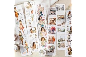 TA MERRY Zestaw 6 rolek taśm Washi, PET Tape Scrapbooking, przezroczyste naklejki do scrapbookingu, akcesoria do dzienników, ręcznie robione naklejki "zrób to sam" (City Weekend)