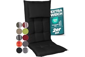 gardisun Gartenstuhlauflagen Hochlehner mit Kopfteil I Extra Dicke Sitzauflagen I Made in Europe I Ideale Polsterauflagen für Hochlehner I Auflagen mit extra hoher Lichtechtheit I 2er Set I Schwarz