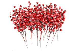 ASHUXXN 20 Saiten Künstliche Rote Beeren Mini Rot Holly Beeren Künstliche Beeren für Bastelarbeiten Beerenzweige Künstliche Weihnachten Zweige Beeren Deko für Weihnachten Kunst Basteln und Weihnachtsbaum 17cm