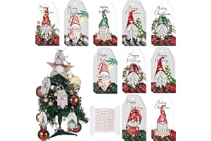 ZONON 50 Stück Weihnachten Etiketten für Geschenke Gnomen Weihnachten Geschenk Etiketten mit Rot Weißer Schnur Weihnachten Hängende Etikette Anhänger für Weihnachten Geschenk Verpackung, DIY(Moderner Gnom)