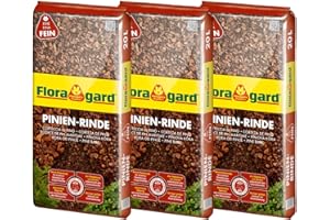 Floragard Mulch Pine Bark 2-8 mm 3 x 20 L • Super Fine • Decorative Flooring • Suppresses Weed Growth • Natural • For Mediterranean Flair • 60 L • Also for Pot Cover - Earth-Coloured, 114873
