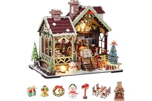 Taimimy Kit fai da te in Miniatura Natale, DIY Case delle Bambole da Costruire in Legno con Luce LED kit di Costruzione per Adulti Decorazione Scaffale, Compleanno Regali di Natale
