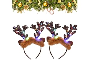 SUNSHINE SMILE 2 Stück Weihnachts Haarreif mit LED,Weihnachtsbaum Stirnband,Weihnachtliche Stirnbänder,Beleuchtete Stirnbänder mit LED,Kopfbedeckungen Kinder Erwachsene,Leuchten Haarreifen für Party Cosplay