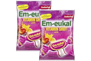 ‎EM-EUKAL Em-eukal Vitamin-Shot gefüllt zuckerfrei – 2 x 75 g – Fruchtige Bonbons mit 10 Vitaminen