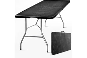 SKYLANTERN® Table Pliante 180 cm Rectangulaire Effet Rotin Noire - Table de Camping Pliante 6/8 Personnes 180 x 76 x 74cm - Table Pliante Exterieur en HDPE Epais de 3,5 cm - Table Jardin Pied Acier