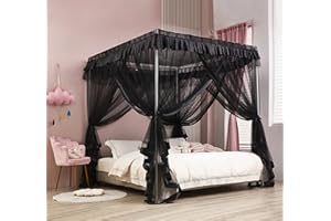 Mengersi Black Bed Canopy, 4 Corner Post Canopy Curtains for King Size Beds