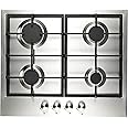 Cookology GH606SS Gas Hob Stainless Steel - 60cm - Built-in 4 Burners - Cast Iron Pan Supports - Auto Igniton and Easy to Use Dials