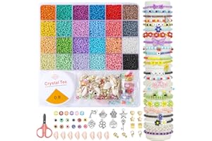‎DAOVER Daover Perlen Zum Auffädeln, 8500 Stück 3mm 24 Bunt Perlen Set, Schmuck Selber Machen Set, Armbänder Selber Machen Kinder, Buchstabenperlen, Liebesperlen, Evil Eye für Geburtstage, Partys, Weihnachten