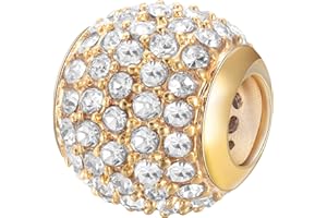 Andante-Stones 14K Gold Pavé Strass Bead Charm mit weißen Zirkoniasteinen - Element Kugel für European Beads + Organzasäckchen