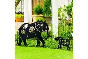 QBMYCN Lot de 2 piquets de Éléphant Jardin décoratifs en métal pour Cour, Jardin, pelouse, décorations extérieures pour Les Amoureux des Éléphant.