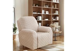 OKYUK OKUYUK Recliner Chair Cover, 4-Pieces Stretch Recliner Covers for Recliner Chair Soft Reclining Chair Slipcover Furniture Protector for Dogs Cats (Sand, 1 Seater)