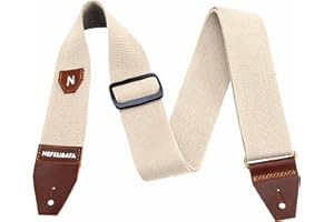 Nefelibata Guitar Strap with Pick Pocket, 100% Cotton Full Grain Leather End Guitar Strap for Acoustic Guitar, Electric Guitar, Bass, Gift for Guitarists and Kids
