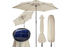 Kingsleeve® Parasol de Jardin extérieur LED Solaire 270cm Beige Pare-Soleil inclinable avec manivelle Protection UV 80+