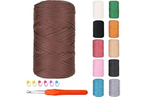 Hengrongshen Filato per uncinetto, 400 g/120 m, per uncinetto, filato di cotone spesso con uncinetti per uncinetto e lavori a maglia, per cesti fai da te, borse, coperte (marrone chiaro)