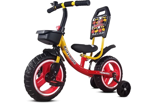 Kidsmate Lite Rider Pro Balance Cycle for Kids Kids Cycle with Adjustable Seat & Backrest Bell with Durable Training Wheels & EVA Tires Baby Balance Bike Perfect for Ages 1-4Y (Red)