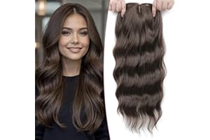 Lasunork Hair Toppers for Women Wavy Curly Fringe Clip in Hair Synthetic Wiglets Hairpieces For Women (18 Inch,Rich Chocolate Brown)
