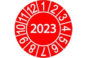 SCHILDERKRÖTEN 50 x Prüfplakette / Sicherheitsplakette 20 mm Durchmesser mit untersch. Beschriftungen (50, Jahresplakette 2023 - rot)