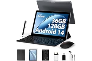 FLYCOAY Tablet 10 Inch 2025 Android 14 Octa-Core 2.0GHz,5G WIFI 6/ 36GB RAM+128GB ROM (TF 1TB), 8000mAh Battery/WLAN/OTG/BT 5.0, Widevine L1, Tablet With Keyboard,Case(Gray)