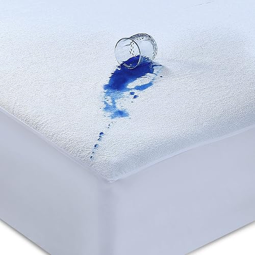 Caroline Shatuik 100% Waterproof Mattress Protector Double-30cm Extra Deep Stretch Skirt Non-Noisy Terry Top Fitted Mattress Protector Double Bed Cover(137x190cm)