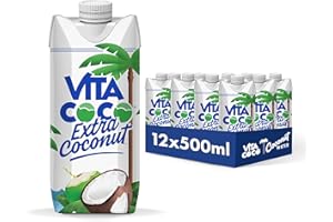 Vita Coco Extra Coconut Water 500 ml x 12, Pressed Coconut Water, Packed With Electrolytes, Gluten Free, Full Of Vitamin C, Low-Calorie Electrolyte Drink, Thirst Quenching Refreshment
