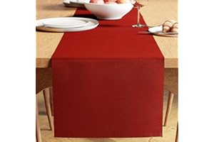 ‎ENCASA Encasa XO Tischläufer | Garngefärbte Feinripp-Baumwolle | Größe 32x150 cm | Solide rot | Maschinenwaschbar