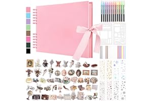 DazSpirit Album Photo Scrapbook, 80 Pages Livre Album Photo Rigide DIY Scrapbooking, Avec 12 Marqueurs et 7 Autocollants, Cadeau pour Anniversaire, Mariage, Voyage, Amis, Bébé, Rose