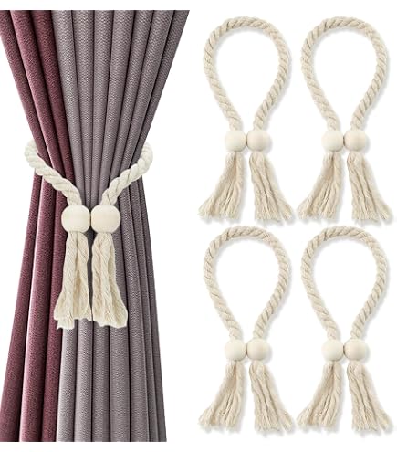 Calamita Per Tende Tende Camera ANBOWEI Fermatenda Boho, 4 Pezzi Beige