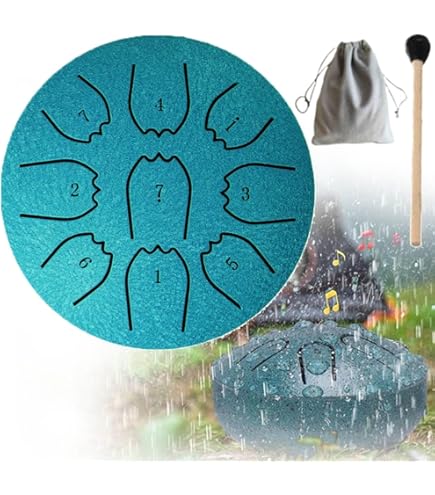 Tamburo Della Pioggia In Acciaio – 9 Toni, 10 Cm, Per Meditazione, Yoga, Musicoterapia E Relax (Colore Blu Navy)