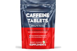 RIGHT CHOICE SUPPLEMENTS Caffeine 200mg 120 Tablets | Energy Boost & Exercise Support Pre Workout | Improve Focus & Alertness | Vegan UK Made | GMP Approved
