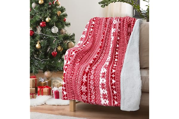Catalonia Classy Couverture polaire Sherpa double face, couverture de Noël extra épaisse et chaude, couverture confortable pour canapé-lit, toutes saisons, flocon de neige, 150 x 130 cm