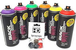 Montana Black Infra Sprühdosen Set Neon Farben + Ersatzsprühköpfe - 6 x 400ml