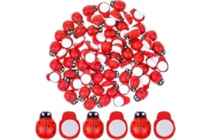 GEEHUA Lot de 100 petites coccinelles autocollantes en bois pour loisirs créatifs, scrapbooking, décoration de fête prénatale, décoration de fête, couronne de fête (rouge)