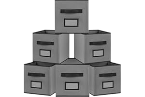 Tudefy Cube Storage Boxes | 25 x 25 x 25cm Storage Cubes with Name Card Holder | Foldable Storage Boxes for Shelves, Wardrobe, Kitchen, and Office (27 cm - Set of 6)