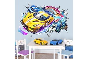 Tanlaby Adesivi Murali 3D Auto da Corsa Adesivi da Parete Macchina da Corsa Automobili Adesivi Muro Bambini Cameretta Ragazzi Decorazione Murale Camerette Camera da Letto
