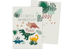 SCRAP COOKING ScrapCooking - 8 Cartes d’Invitation Anniversaire Dinosaure - Pour Anniversaire Enfant Garçon Fille - Cartons invitation Fête Dino - Coloris Vert - 0264