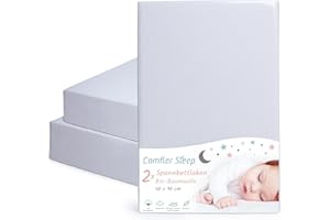 ‎COMFIER SLEEP Spannbettlaken 40x90 Baby aus 100% komplett natürlicher Bio-Baumwolle Spannbettlaken 40x90 in Grauer Farbe 2er-Set Ultraweich und Bequem für Ihr Baby