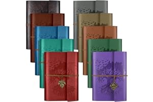 OMEYA 10 Stück PU-Leder-Tagebuch, nachfüllbares Tagebuch, Bulk, Vintage-Reisetagebuch zum Schreiben, Geschenk-Tagebuch für Damen, Herren, Mädchen, 100 g/m², liniertes Papier, je 160 Seiten und 2 Taschen