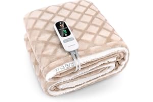 BERSSEN Heizdecke mit Abschaltautomatik,6 Heizstufen,1-9 Stunden Auto-Off-Timer Überhitzungsschutz,Elektrische Kuscheldecke für Home & Office, 130x180cm,Braun