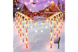 BUCASA Christmas Candy Cane Lights, 12 Pack Solar Christmas Decorations Outdoor with 8 Modes and Bright Star, Waterproof LED Solar Lights Outdoor Garden Christmas Lights for Pathway Yard Lawn Gifts