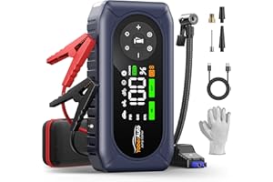 Jump Starter Power Pack with Air Compressor 150PSI, YaberAuto 4500A Car Battery Booster Jump Starter for 9L Gas/8L Diesel, Car Starter Power Bank with Jump leads, Insulated Gloves, 500 Lumens