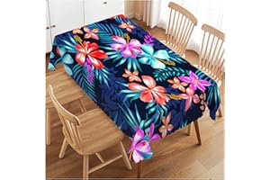 Walmsco Tablecloth Colorful Tropical Flowers Decor For Dining Room Kitchen Rectangular Table Cover 132 * 178cm