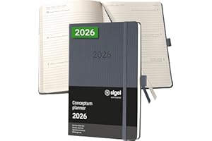 ‎SIGEL SIGEL C2666 Wochenplaner Wochenkalender 2026, ca. A5, dunkelgrau, Hardcover, 192 Seiten, Gummiband, Stiftschlaufe, Archivtasche, aus nachhaltigem Papier, Kalenderbuch Conceptum