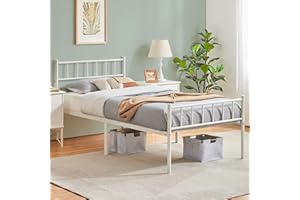 ‎YAHEETECH Yaheetech Metallbett 90 x 200 cm Bettrahmen mit Kopfteil Bettgestell aus Metall Gästebett mit Lattenrost für Schlafzimmer Gästezimmer Weiß