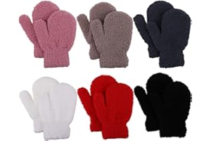 JUPSK Rękawiczki dziecięce zimowe ciepłe dzianinowe jednokolorowe koralowe polarowe rękawiczki magiczne rozciągliwe rękawiczki dla chłopców i dziewczynek, 1-4 lata, 6 par, Wielokolorowy, Rozmiar
