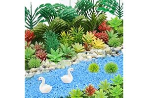 QUOZUO Lot de 82 plantes miniatures - Arbres miniatures - Paysage de train - Forêt tropicale - Accessoires de jardin - Modèle de chemin de fer - Rivière - Sable - Mini plantes artificielles - Parc
