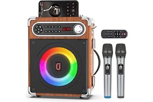 JAUYXIAN Bluetooth Lautsprecher, Tragbarer Kabelloser Lautsprecher Box Musikbox mit Gemischtfarbigen LED-Leuchten und 2 Mikrofon, Laut mit Druckvollem Bass unterstützt USB/TF-Karte/AUX/FM/Rec für Party